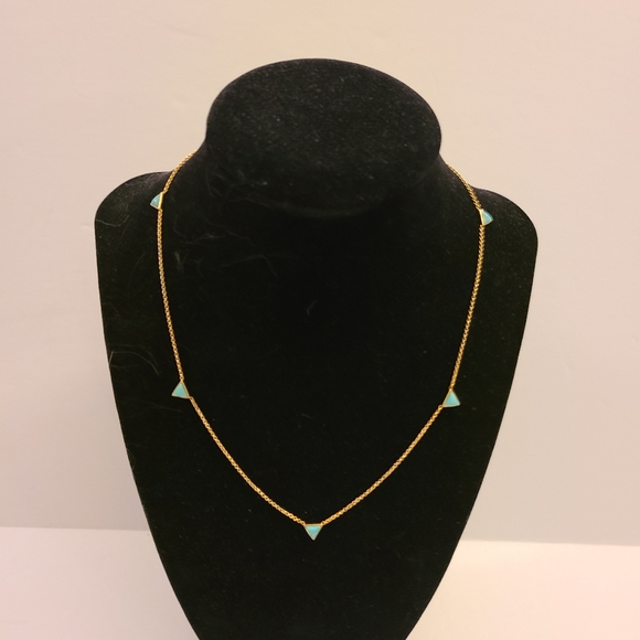kvbijou Tiny Triangle Gold / Turquoise Necklace 16-18" - Picture 7 of 7